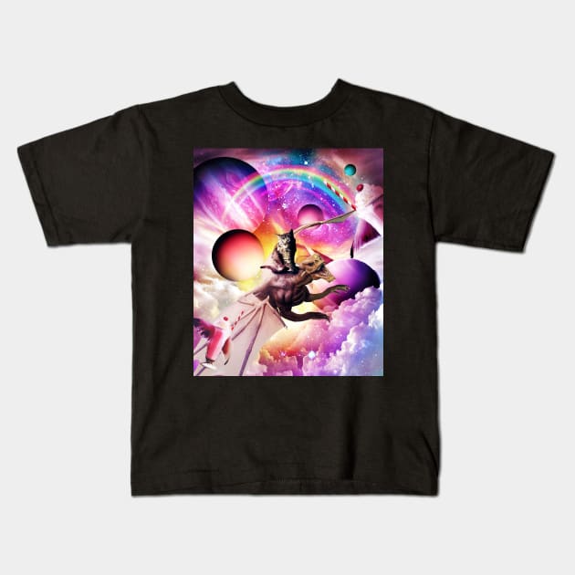 Space Cat Riding Dragon - Milkshake Rainbow Kids T-Shirt by Random Galaxy